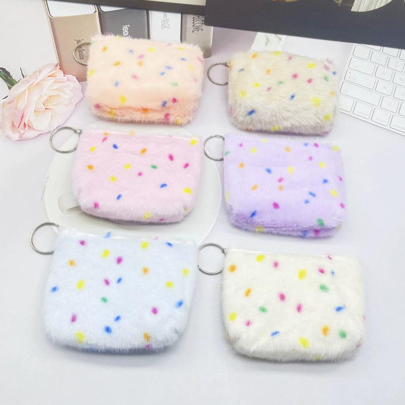 

WTEMPO Плюшевые кошельки для монет с принтом в горошек, простые модные мини-сумки для ключей на молнии, маленькие кошельки для ношения в руке, ежедневные маленькие подарочные сумки для хранения random*12pcs разноцветный
