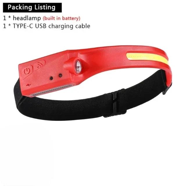 LED Headlamp 6 Modes Headlamps with Motion Sensors Type-C USB Charging COB 230°Wide Beam Headlamps Waterproof Head Light