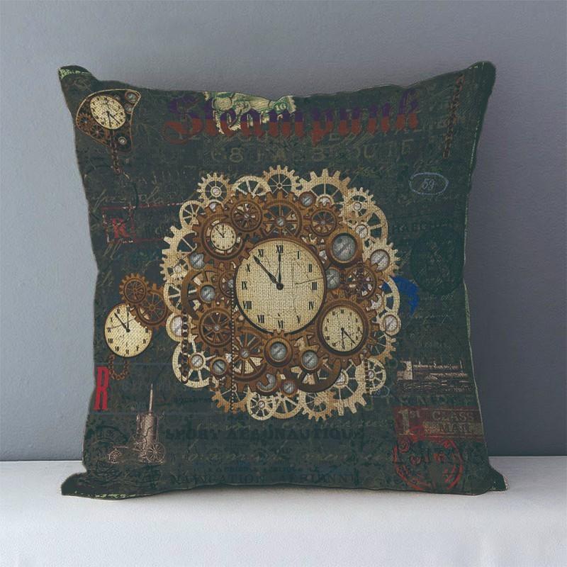 Short Plush Material Pillowcaseeuropean Style Vintage Steampunk Patterns Printed Cozy Couch Cushion Cover Home Decorative Pillow