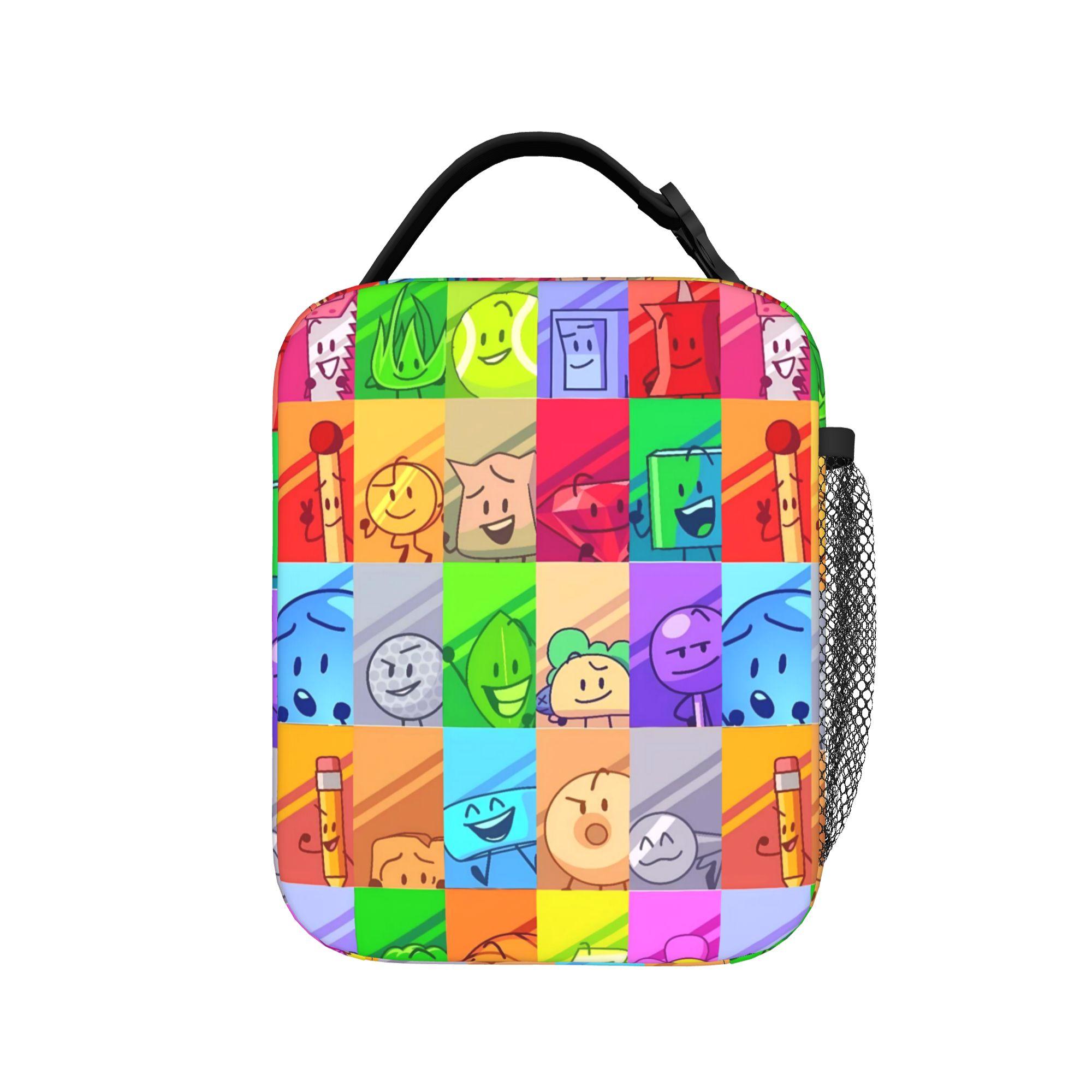 Sac à lunch BFDI Tous les personnages pour femmes Boîte à lunch graphique scolaire Sac fourre-tout étanche vintage Sacs alimentaires One Size