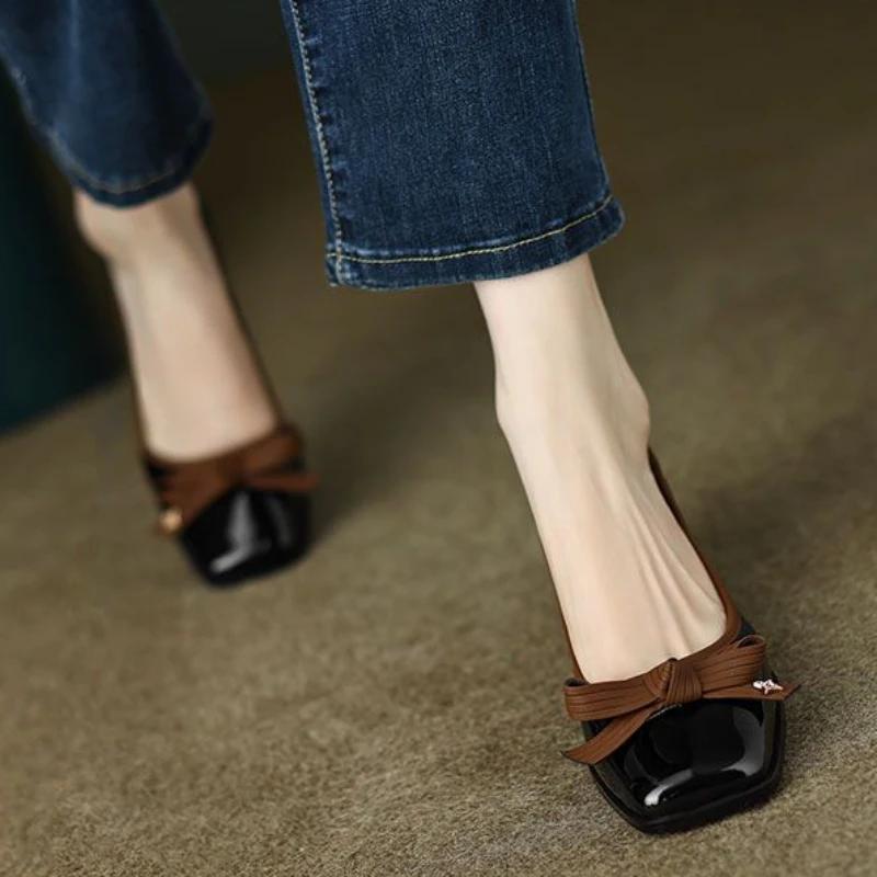 Fashion Office Square Toe with Medium Heels Chunky Japanese Style Lolita Mary Jane Cute Woman Footwear Bow Kawaii Shoes for Women Gothic