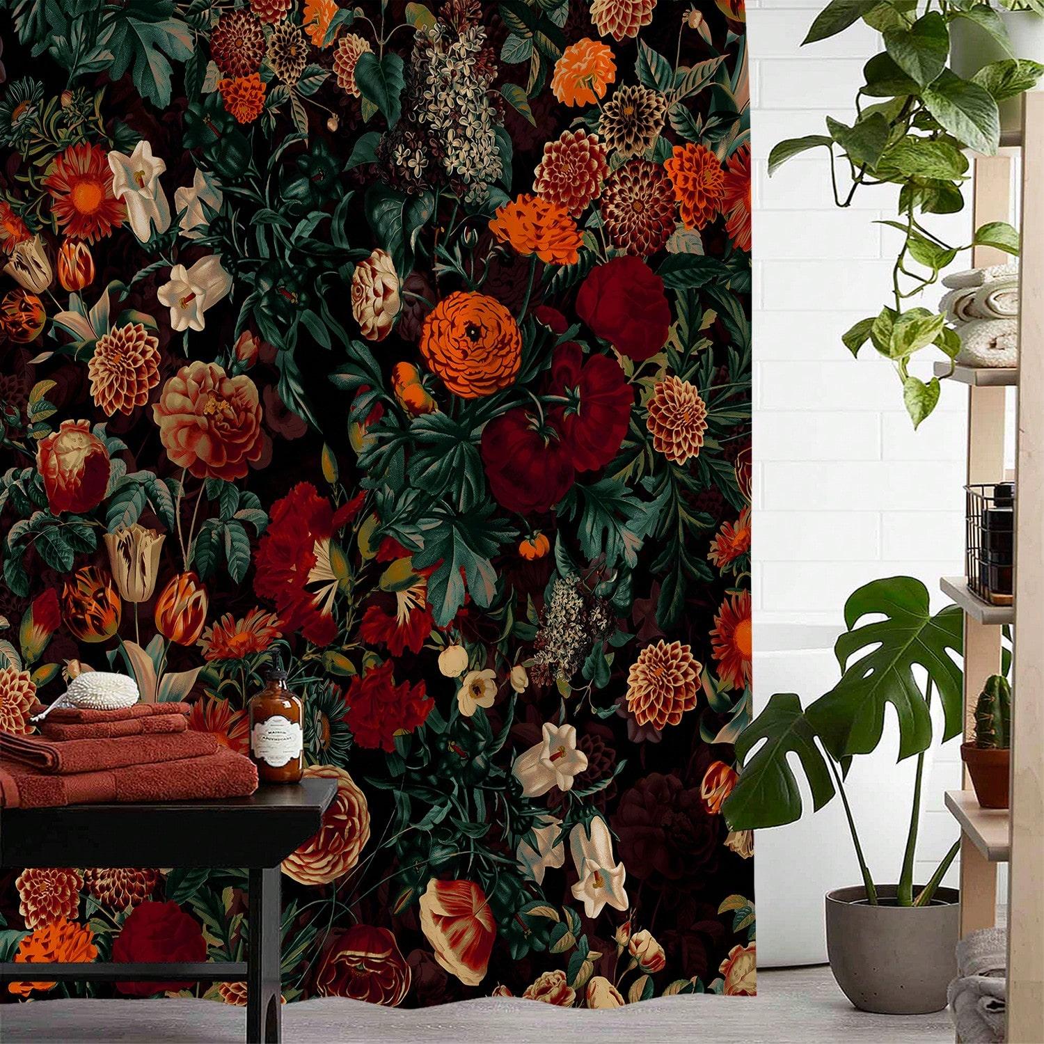 

1Pc Vintage Flower Print Shower Curtain, Waterproof Bathroom Curtain With 12 Plastic Hooks,Machine Washable,For Bathroom Divider W60H190(CM)-1 Pcs