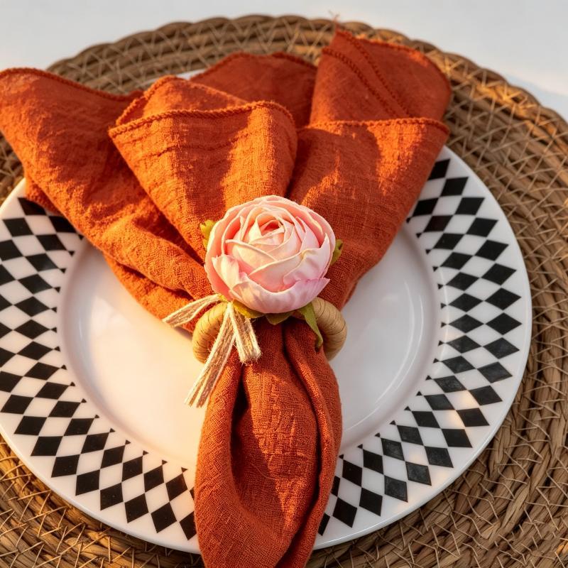 1Pcs Elegant Pink Peony Napkin Rings | Handmade With Burlap And Twine, Ideal For Weddings, Lunches, Picnics,Banquets, Birthdays