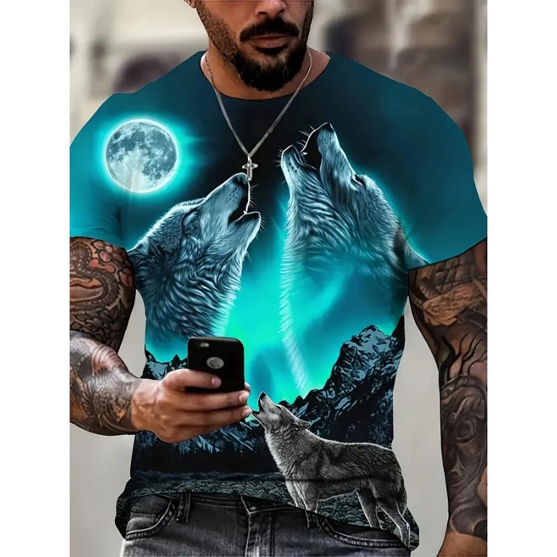Men s Wolf Mountain Night View T-Shirt S