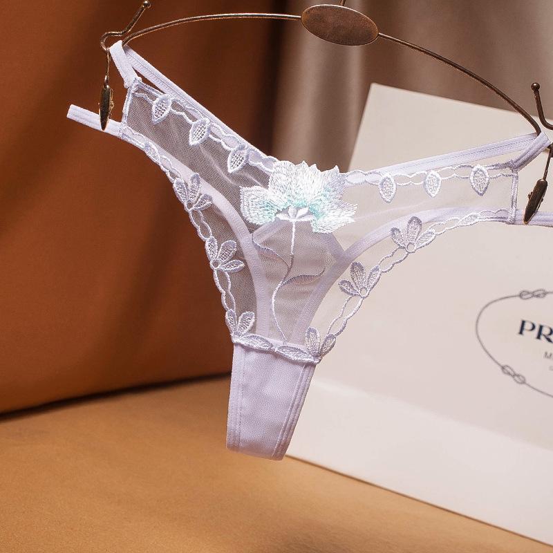 

Ультратонкие прозрачные вышитые стринги: Сексуальные трусики Т-бак из сетки с низкой посадкой для женщин One Size белый