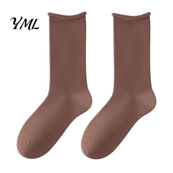 Minimalist Fashion Cotton Socks Women Mid-Length Crew Socks, Casual Loose Cuff Mittens, Comfortable Stackable Mid Length Breathable Solid Color