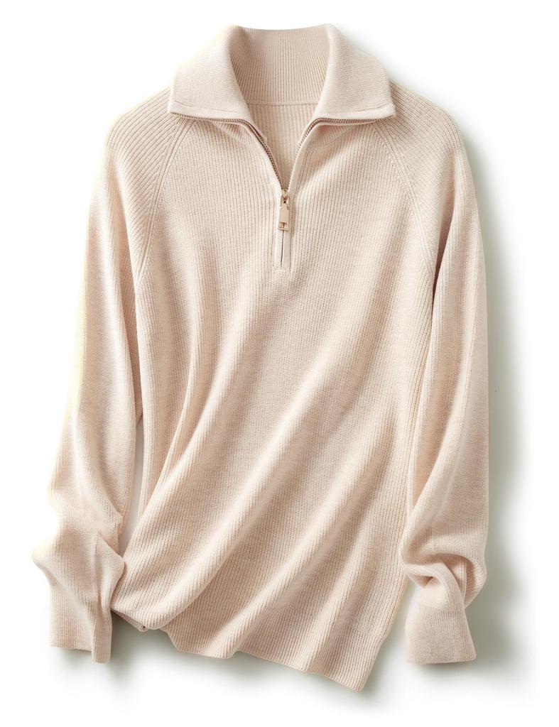 Women's Thickened Wool Zipper Pullover: Autumn & Winter Loose Stitch Base Layer Top