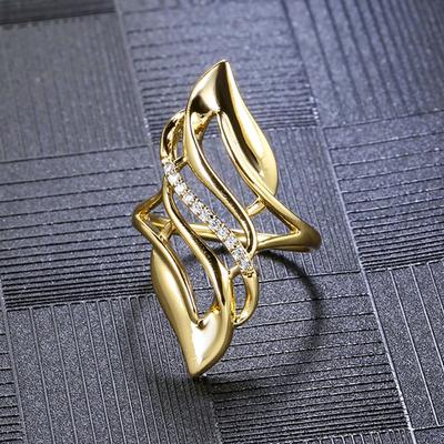 Exaggerated Curve Women'S Ring, Gold Fashion Jewelry Unique Ring, Hollow Design Long Women'S Ring
