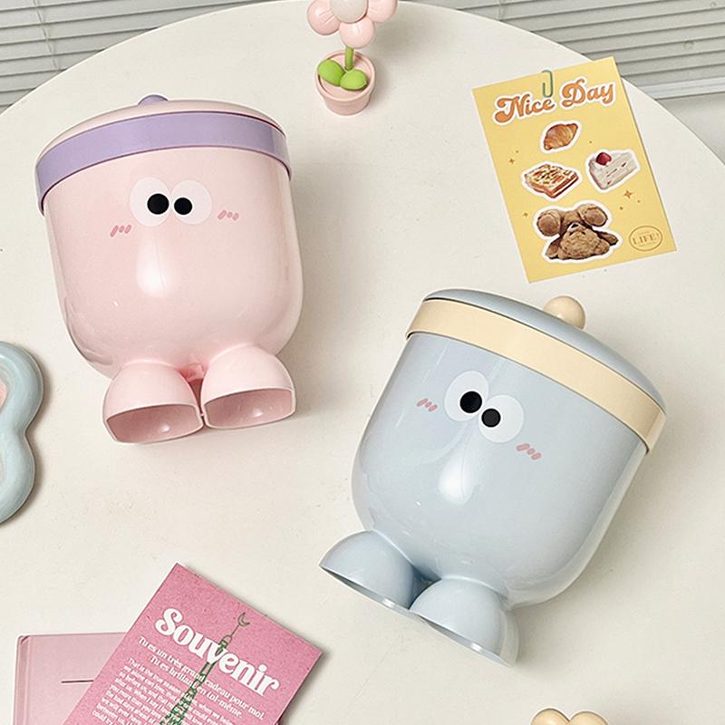 Mini Small Desktop Trash Can With Lid - Cute Countertop Waste Paper Basket For Bedroom Coffee Table & Office Desk - Blue Pink