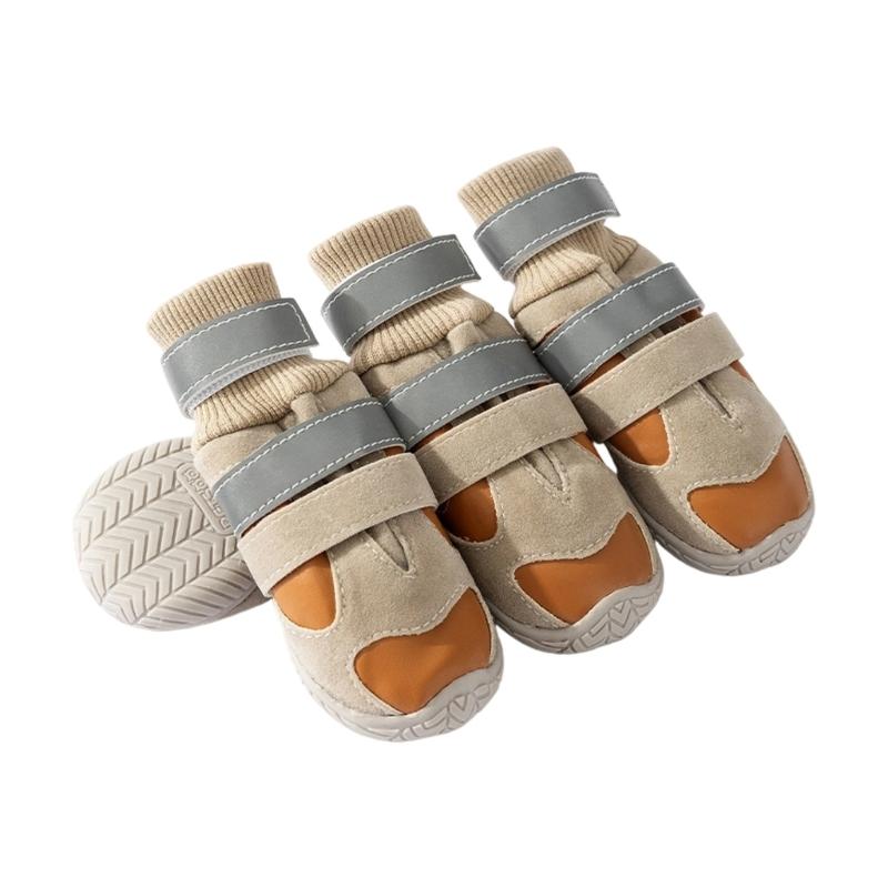 Pack of 4 Winter Dog Boot Fleece Lined Warmth NonSlip Tractions Cold Weather Outdoor Paw Protectors for Walking Gear