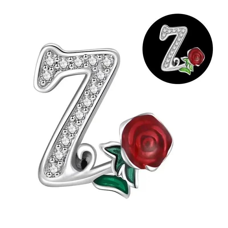 

Copper Metal 26 Letter A-Z Red Rose Charm Bead Component Luminous Bead Components Compatible With Authentic Original Bracelet High Quality Fine