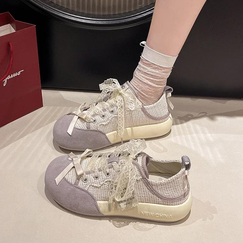 Small White Shoes Tennis Female Round Toe Shallow Mouth Clogs Platform Casual Sneaker All-Match Wedge Basket Breathable