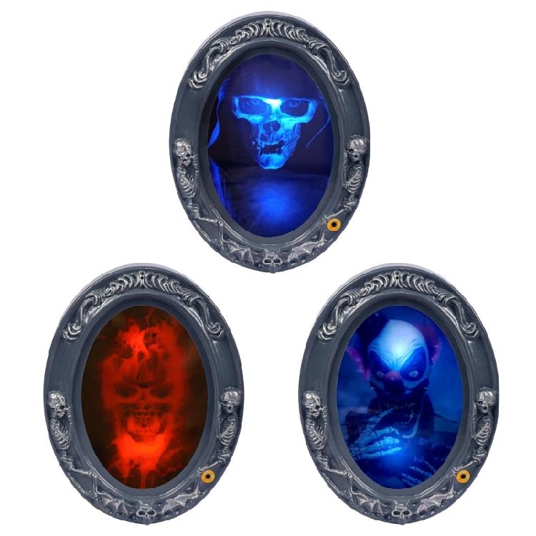 Event Room Halloween Mirror Decoration with Lighted Center, Detailed Frame, and Hanging Display for Shelf Styling Indoors