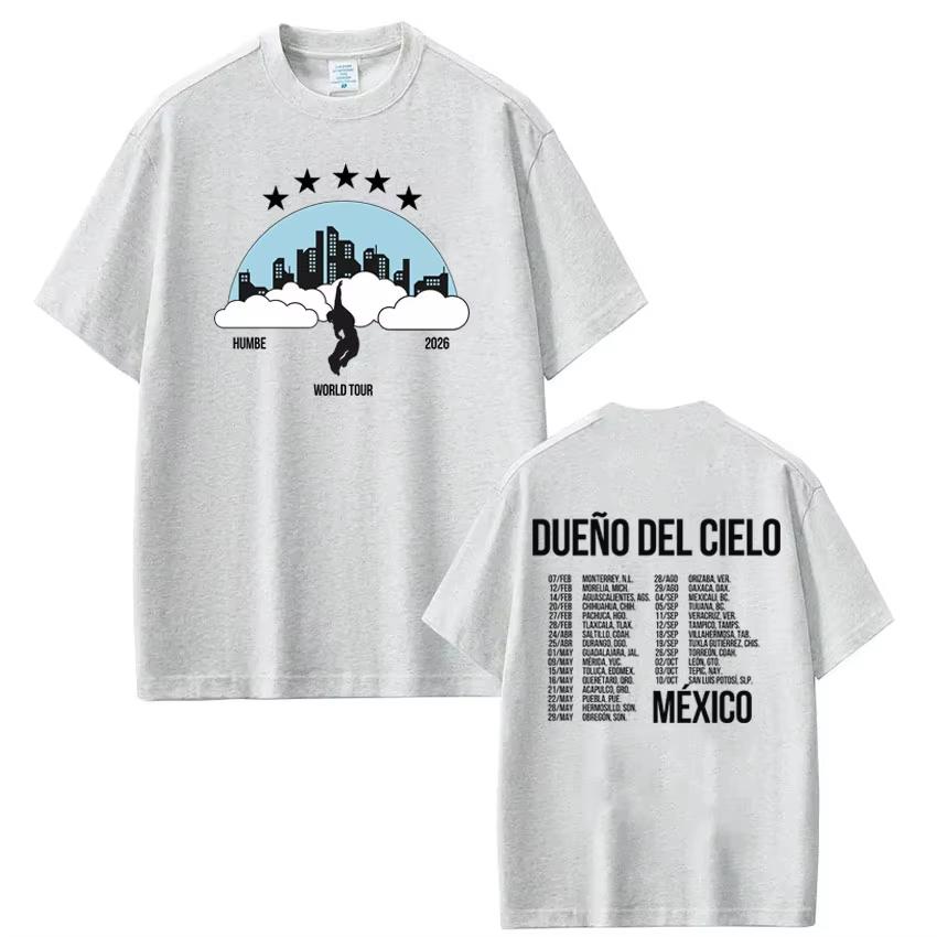 Humbe Dueno Del Cielo 2026 World Tour Tees Men Women Harajuku T Shirt Fashion Hip Hop Gothic Punk Cotton Tshirts Streetwear