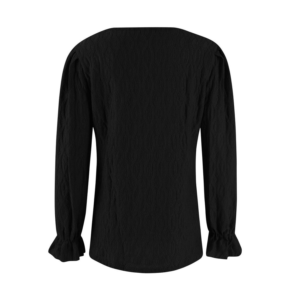 Women's Casual And Fashionable Solid Color Round Neck Trumpet Sleeve Long Sleeved Top
