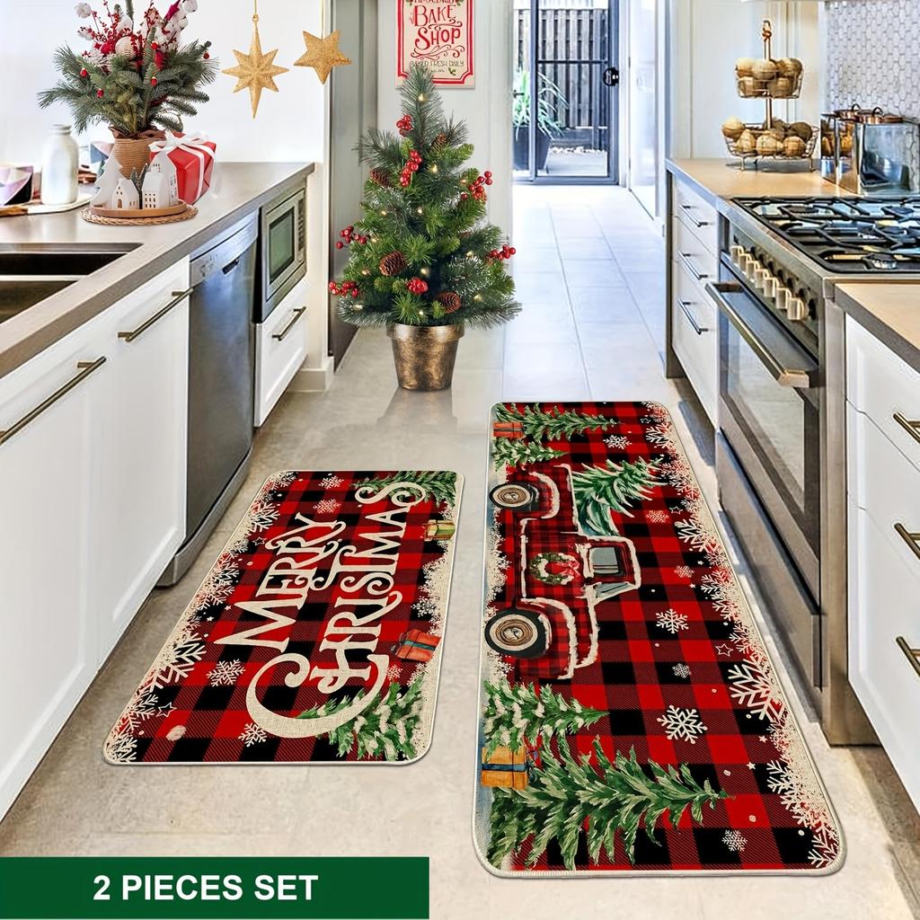 1PC Christmas Pattern Kitchen Rugs Non-Slip Door Mats Pop Design Living Room Rugs Bath Mat Carpet for Home Sink Laundry Decor
