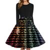 Women's Fashion O-Neck Casual Slim Fit Halloween Printed Long Sleeve Dress