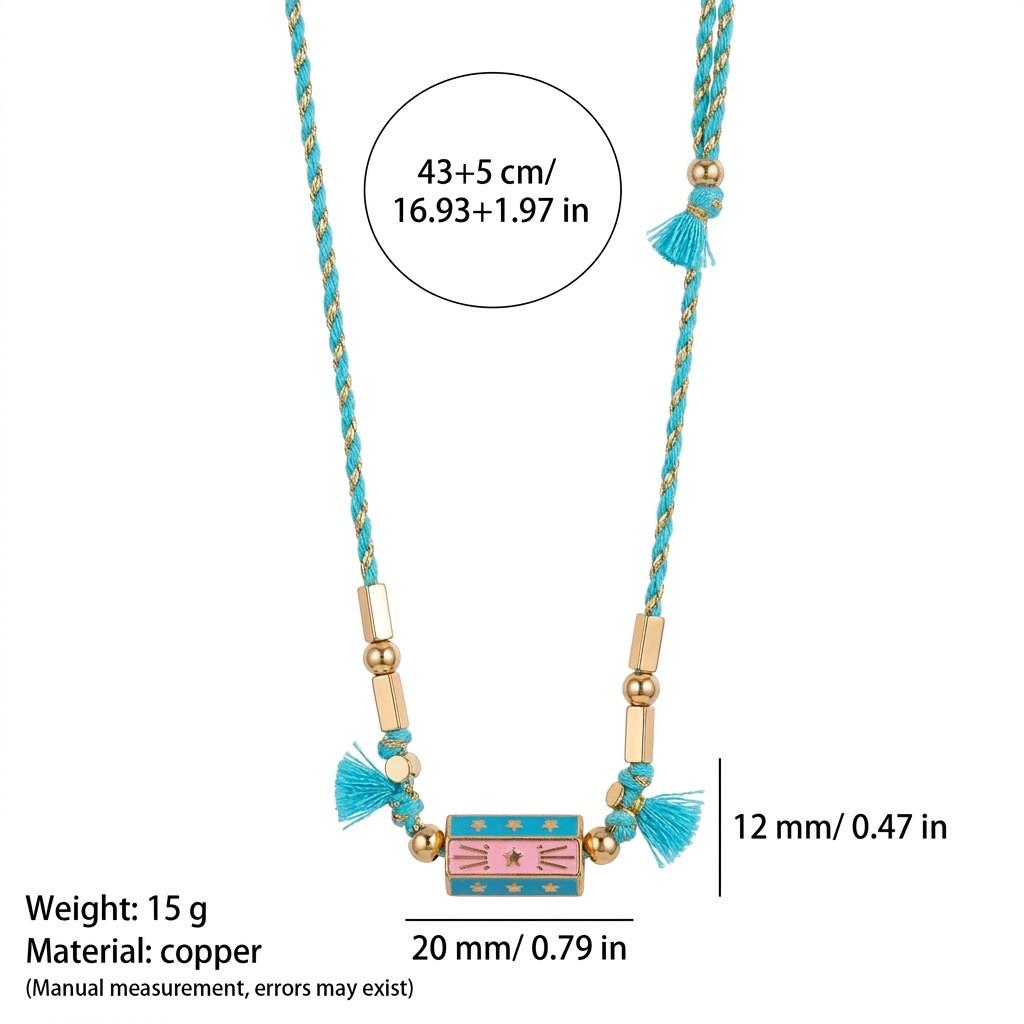 Vintage Graffiti Alphabet Necklace For Women With Copper Geometric Pendant And Colorful Cord