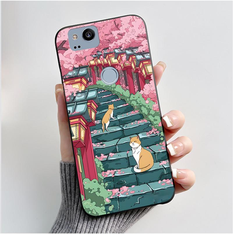 Cute Case For Google Pixel 2 / Pixel 2XL Printing Shell Pixel 1 XL Pixel1 Protective Cover Soft Silicone Cartoon Black Casing