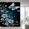 Luxury Butterfly Shower Curtain Blue Floral Design Black Background Waterproof Bath Decor Stylish Home Bathroom Accessories