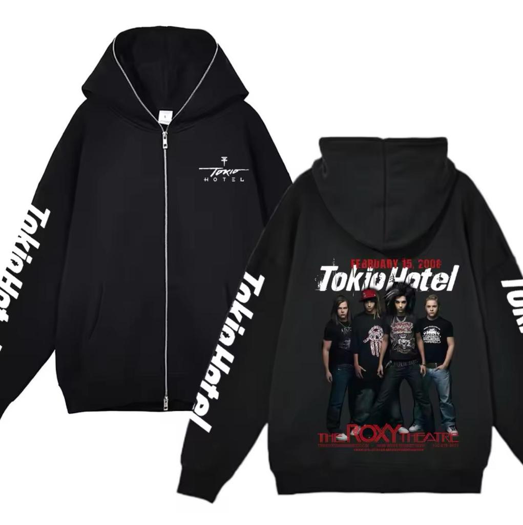 Tokio Hotel Bill Kaulitz Banda de Rock Y2K Jaqueta com Capuz e Zíper Completo