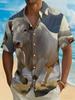Men's Vintage Chinese Bull Print Button-Up Shirt - Breathable Short-Sleeve Lapel Collar Top with Full Bull, Non-Stretch Polyester Suitable for