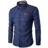 Spring Autumn Hot Men's Casual Shirt Pocket Splicing Cotton Slim Fit Long Sleeved Shirt Cowboy Shirt Men