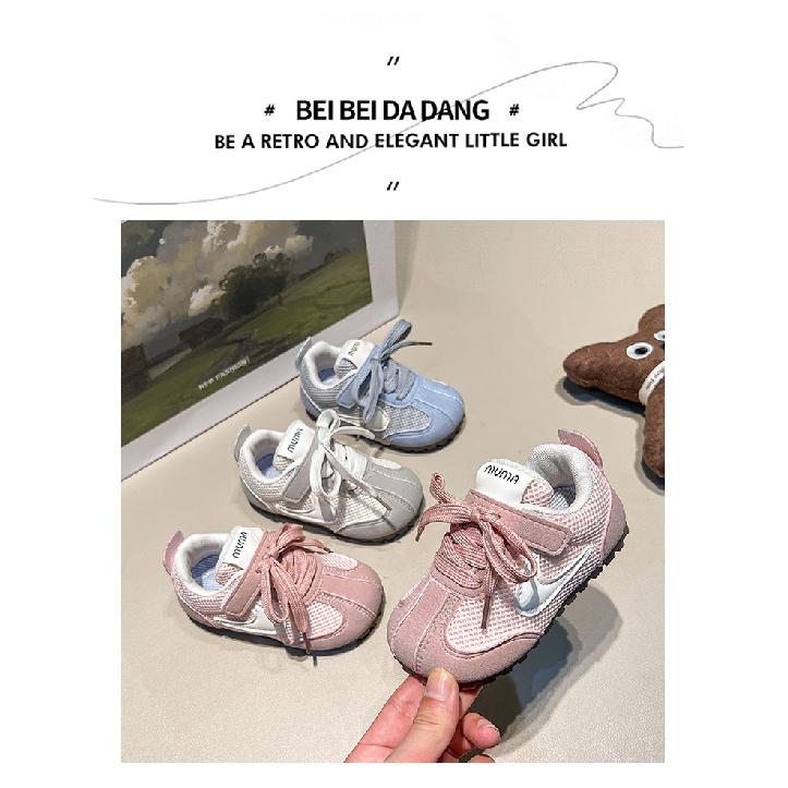 Korean-style children's sports shoes, retro spring-summer soft-soled mesh casual shoes for boys, Velcro breathable shoes for girls