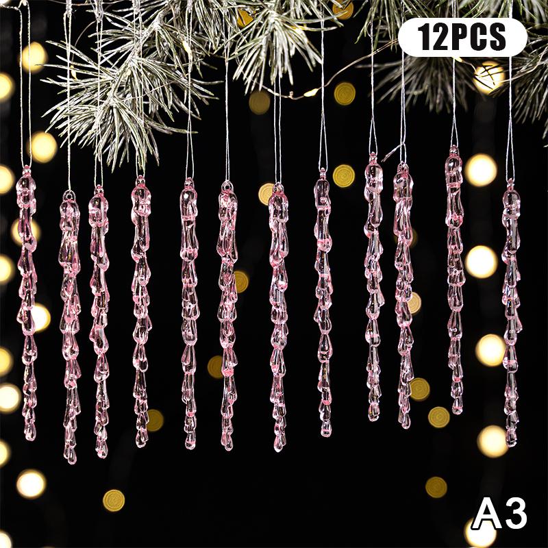 Clear Acrylic Christmas Tree Decorations Christmas Hanging Ornaments Snowflake & Icicle Hanging Decor New Year Party Decorations
