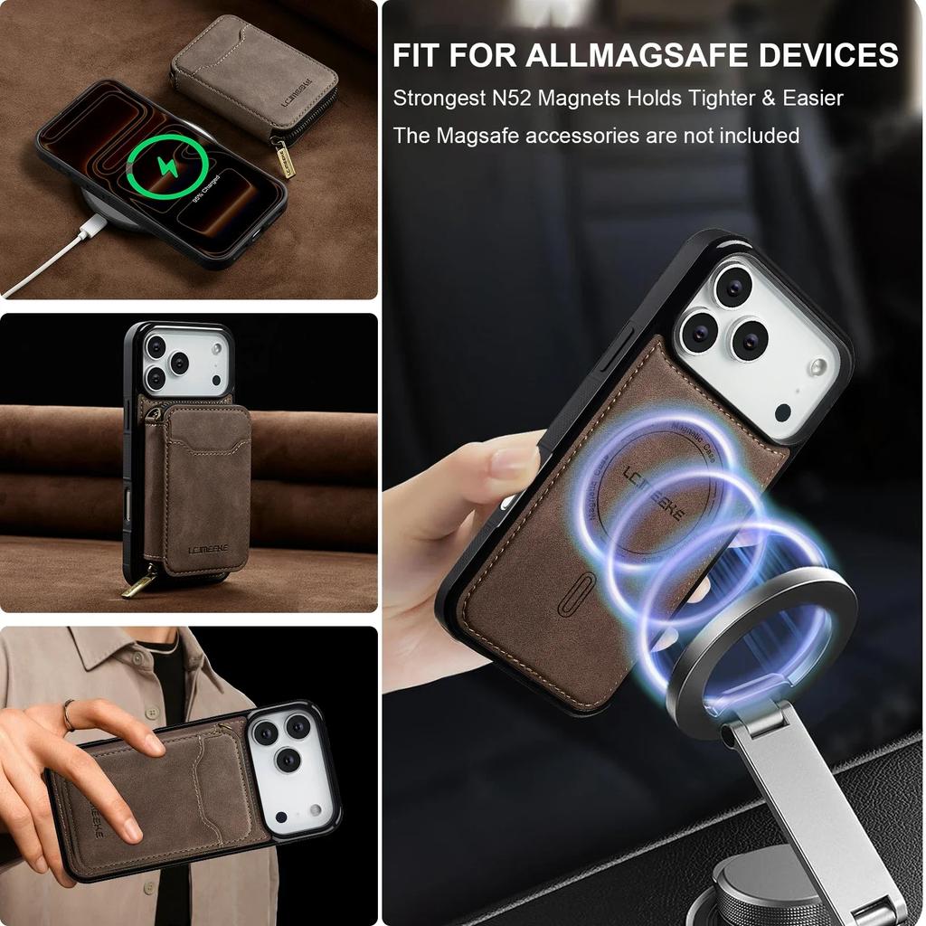 Detachable Magnetic Wallet Leather Phone Case for IPhone 17 Pro Max Air 16 Plus 15 14 13 12 11 Pro 16E Anti-Theft Brush Cover
