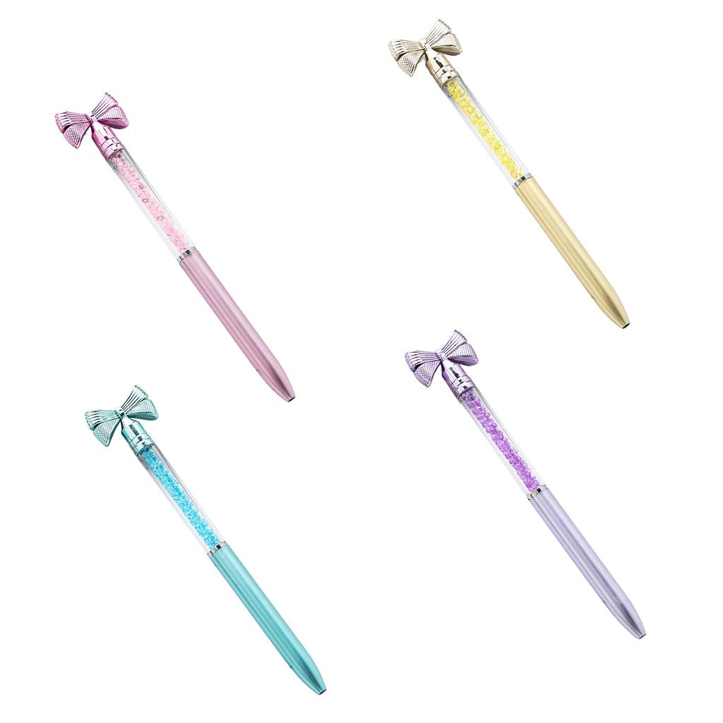 5Pcs Bow Ballpoint Pen Crystal Bead Signing Pen Twist Action Signature Pen 1.0MM Tip Write Smoohtly Business Gift Pen