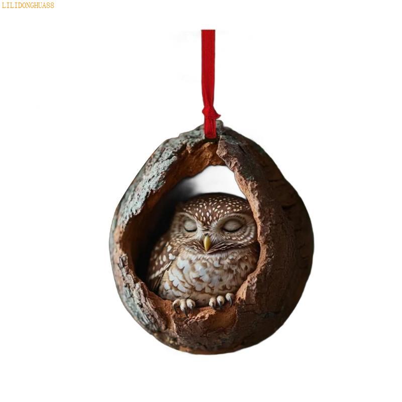 K1AE Festival Owl Styles Christmas Tree Hanging Ornament Craft of Sturdy 2D Acrylic Accessory for Home Decoration Use