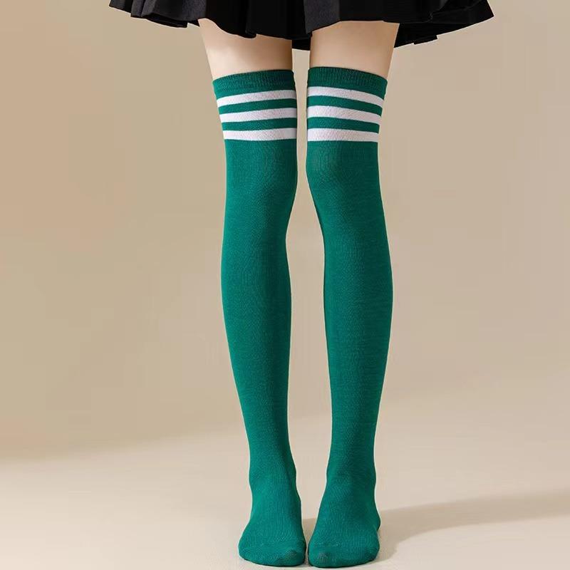 New 1Pair Sexy Long Socks Solid Color Striped Women Over Knee Thigh High Over The Knee Stockings Ladies Girls Warm Knee Socks