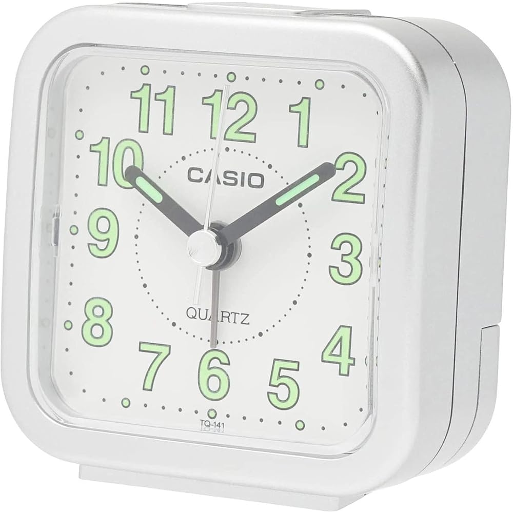 CASIO Analog Travel Alarm Clock, Compact, Silver TQ-141-8JF