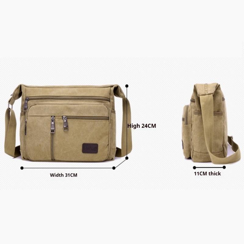 Vintage Canvas Herren Umhängetasche - Verstellbare Riemen, Mehrere Reißverschlusstaschen, Outdoor- und Wander-Schultertasche