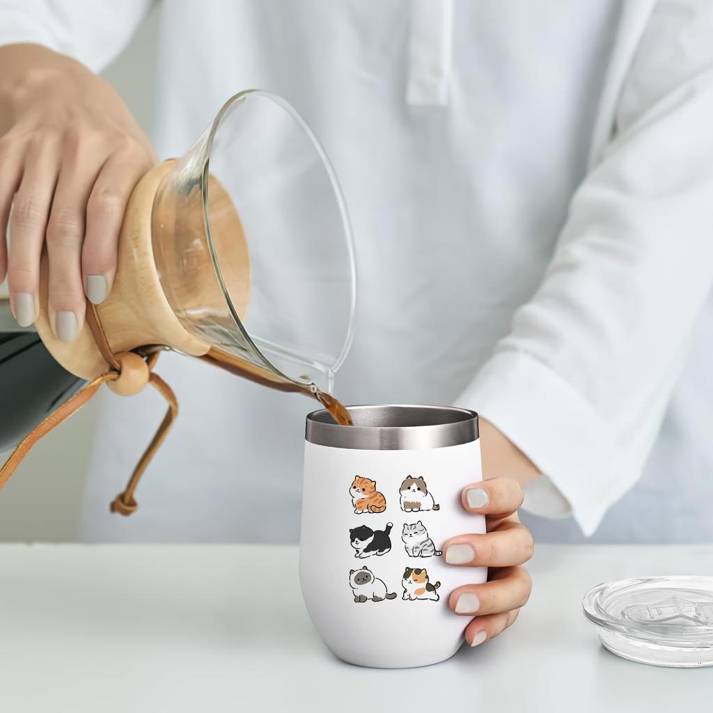 Livole Cat Idealny dla kobiet i kubek termiczny ze stali nierdzewnej 350 ml z pokrywką i izolujący na ciepło lub zimno Uroczy prezent Prezent, Mężczyźni, Słomka, Napoje, (Biały)
