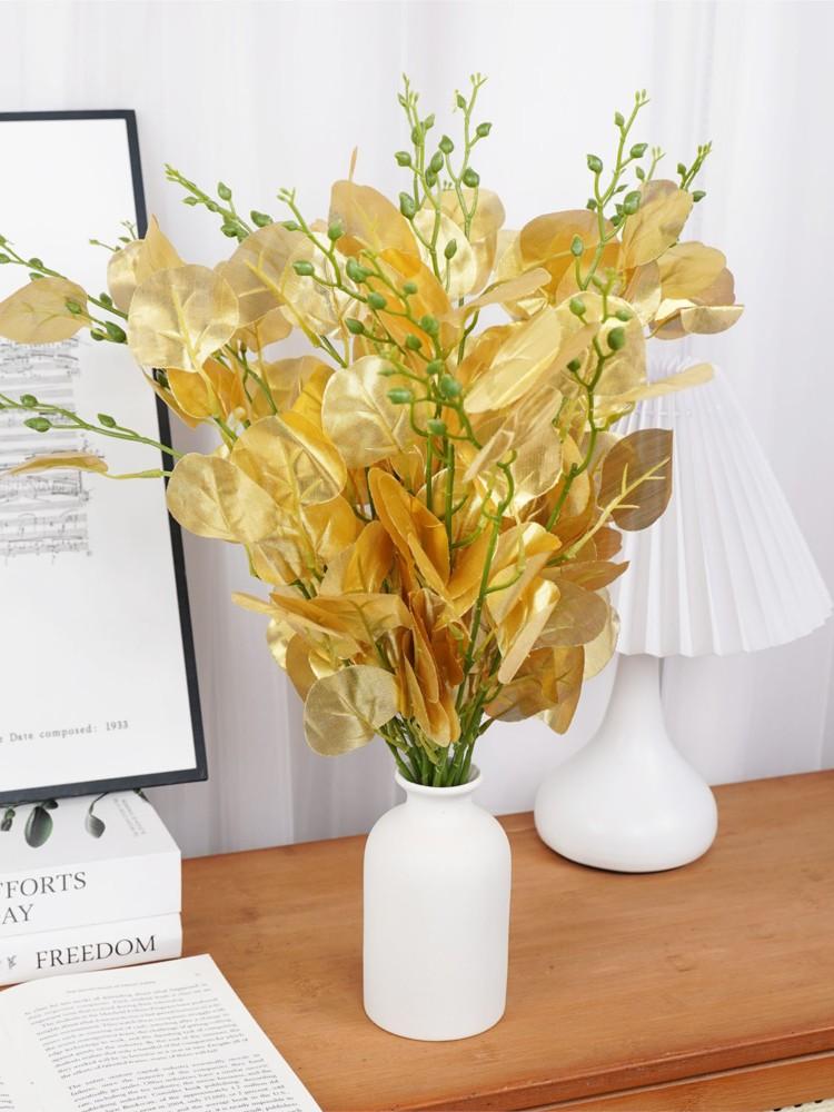 Gold Artificial Eucalyptus Leaves Bouquet Autumn Decoration Fake Plants for Wedding Birthday Party Home Decoration