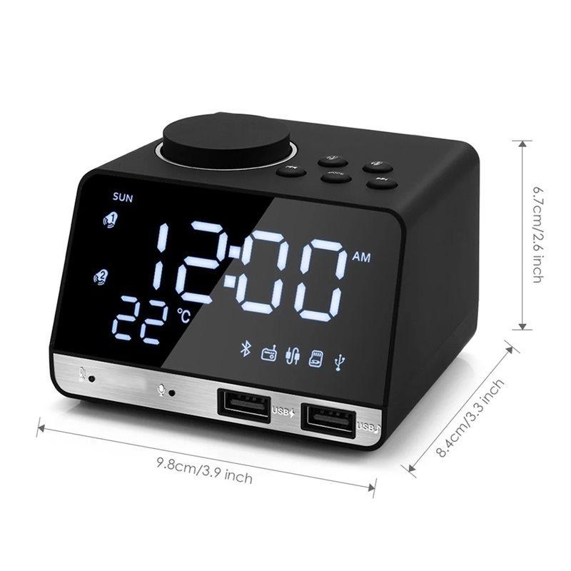 Home Decor Table Clock Alarm Clock Speaker With 2 USB Ports Bluetooth 4.2 Radio LED Digital Alarm Clock