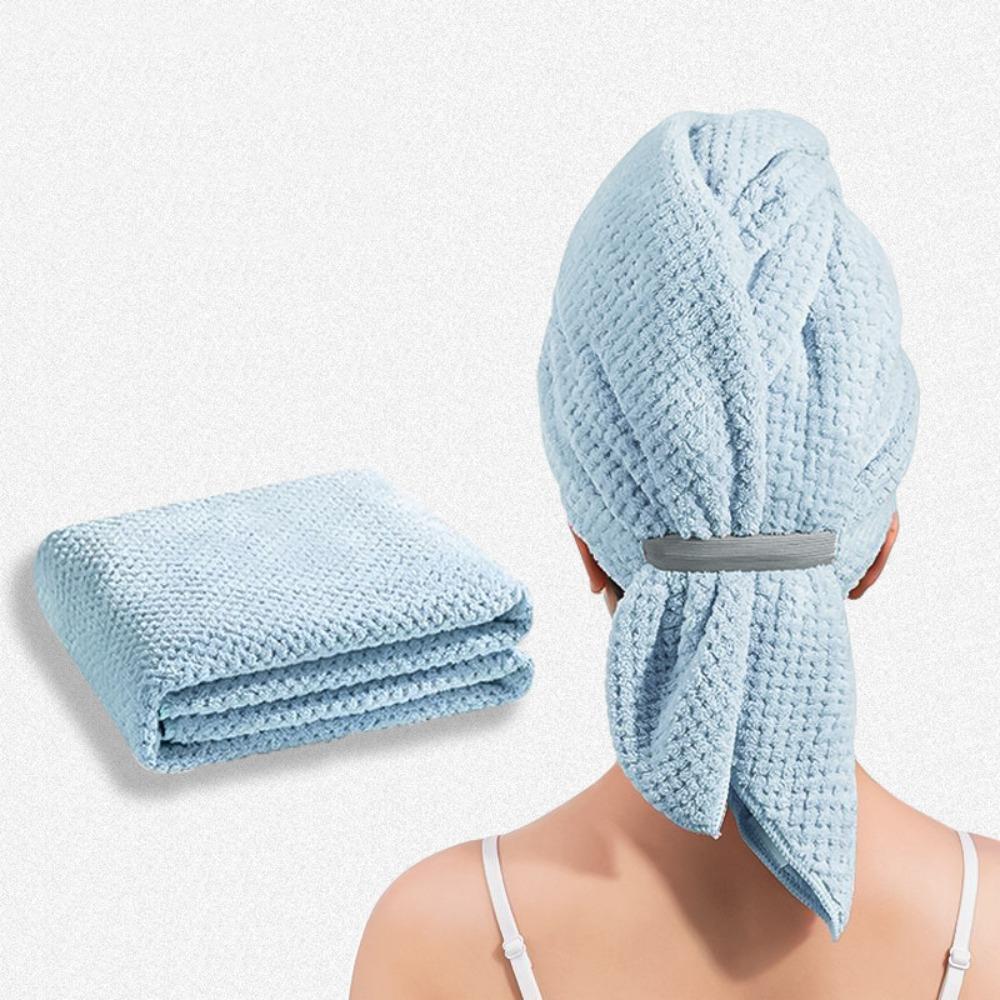 

New Large Hair Towel Wrap Solid Color Water Absorbent Dry Hair Cap Microfiber with Elastic Strap Quick Drying Turban Bath синий