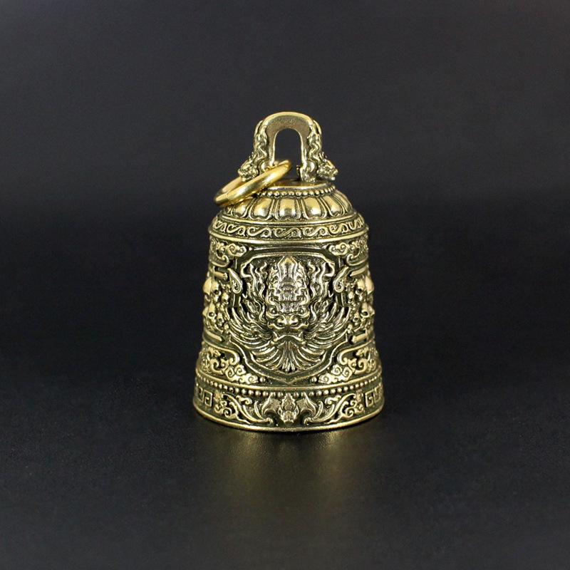 1Pc Retro Pure Copper Horse Face Evil-exorcising Bell Keychain Car Luggage Hanging Ornament