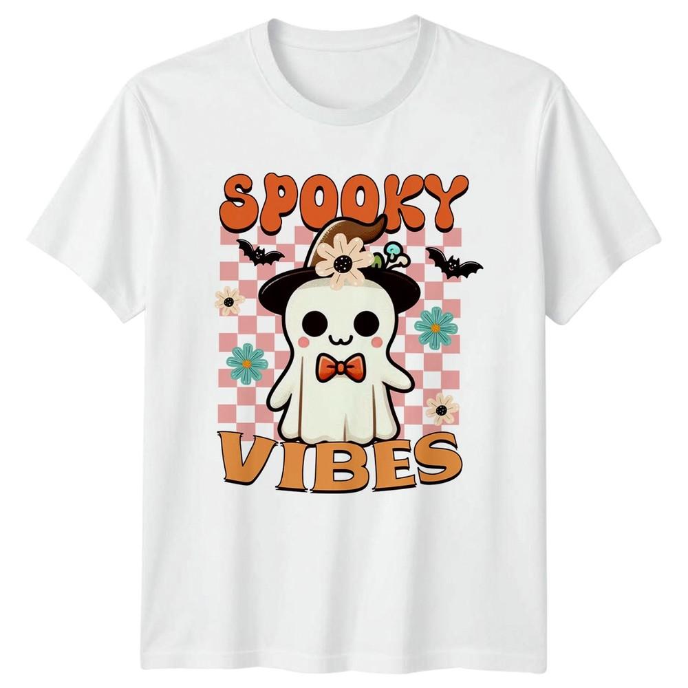 Spooky Vibes Unisexs TShirt Retro Ghost Halloween Gift For Her S