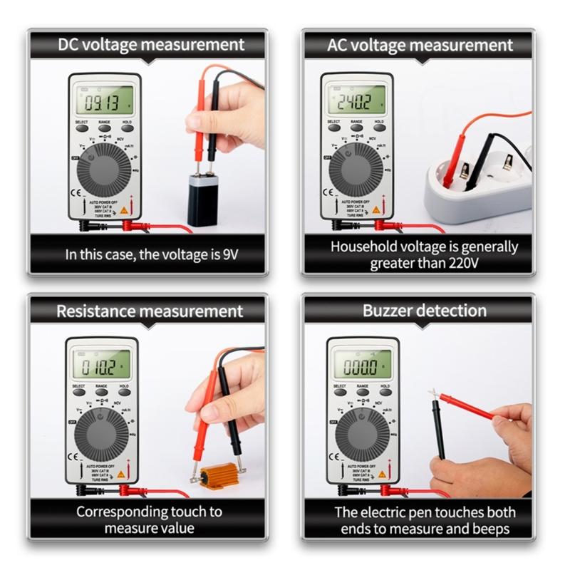 Portable Multimeter 1999 Counts Digital Multimeter Voltmeter Auto-Ranging for Testing Voltage Current Resist Continue