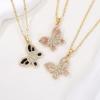 Colorful Zircon Butterfly Pendant - Gold-Plated Copper Charm with Diamond Detailing