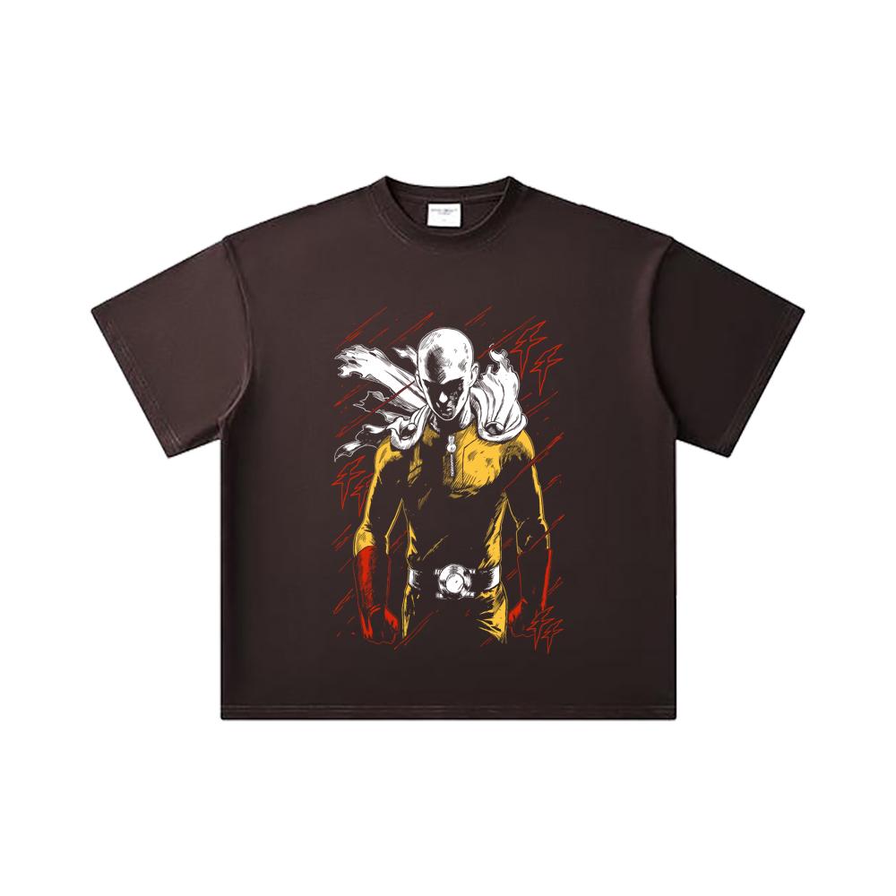 260 GSM Double Yarn 32 Count 100% Cotton One Punch Man V1 Saitama Print Unisex Heavy Cotton T Shirt