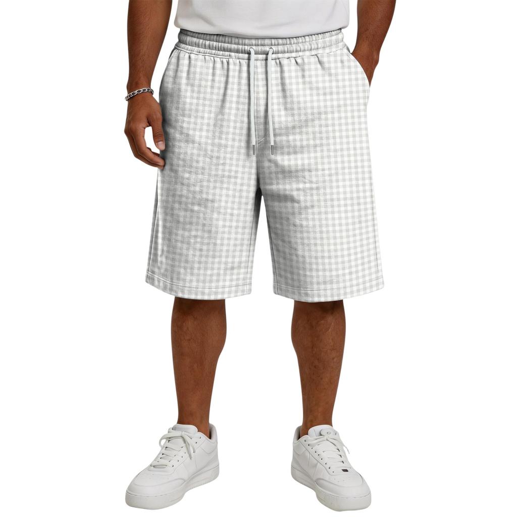 Men's Casual Drawstring Shorts Lightweight Breathable Cotton Blend Relaxed Fit Knee Length Shorts with Elastic Waistband and Side Pockets