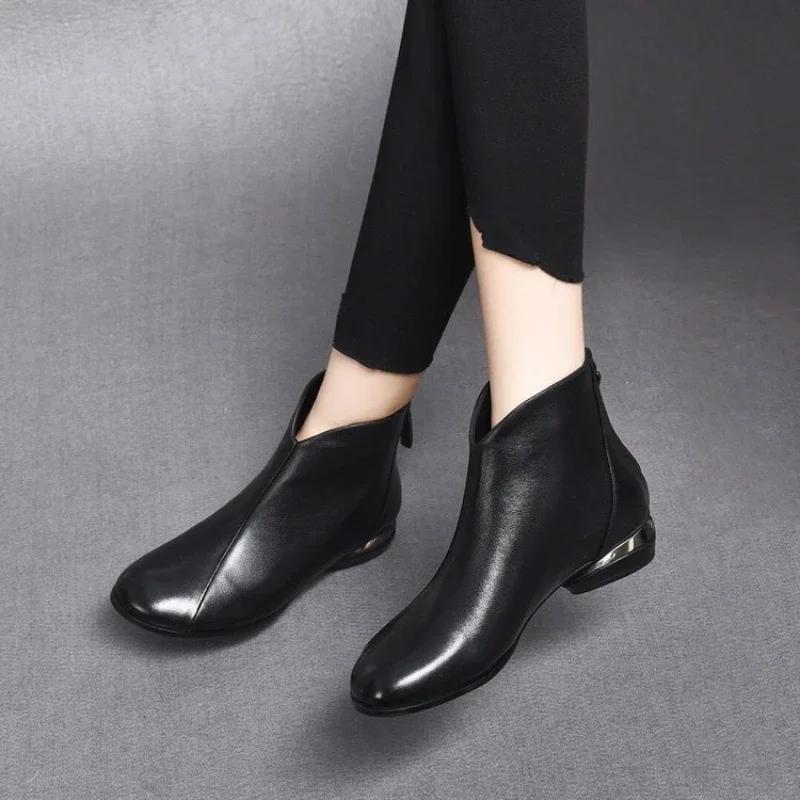 Winter Leather Women's Boots Spring Retro Ankle Boots Mom shoes women Boots Soft Leather Short Boot botas botines