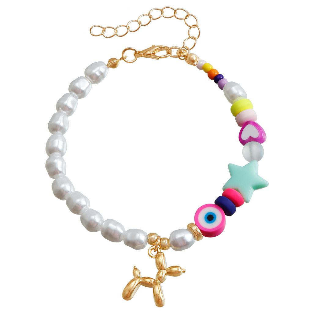 Ins Internet celebrity children's fun balloon puppy pendant bracelet, imitation pearl beaded bracelet