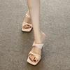 Beautiful! Step On Shit High Heels Women's Sandals Comfortable On the Feet Square Head Thin Heel with Cool Slippers Thick Heel