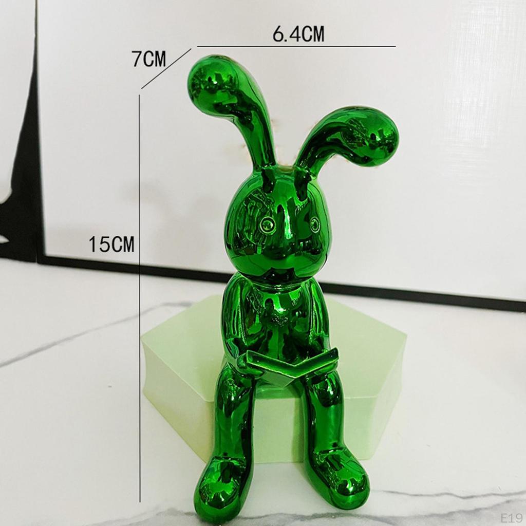 Statue Bookshelf Sculpture Artwork Animal Figures Resin Bunny Figurine Ornament for Home Shelf Desk