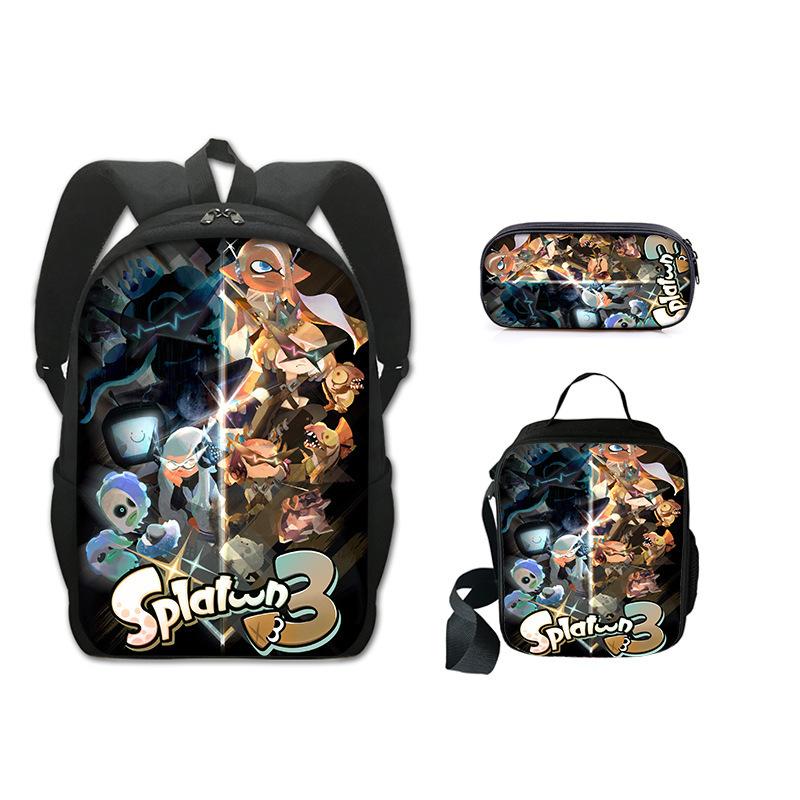 Splatoon 3Pcs set Backpack Schoolbag with Shoulder Bag Pencil Case Set for Kids Students Anime Game Kids bags